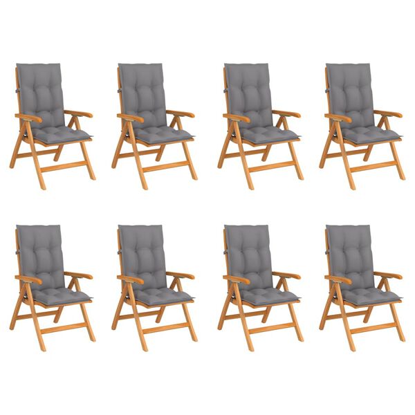 vidaXL Sillas de jard&iacute;n reclinables con cojines 8 uds teca maciza