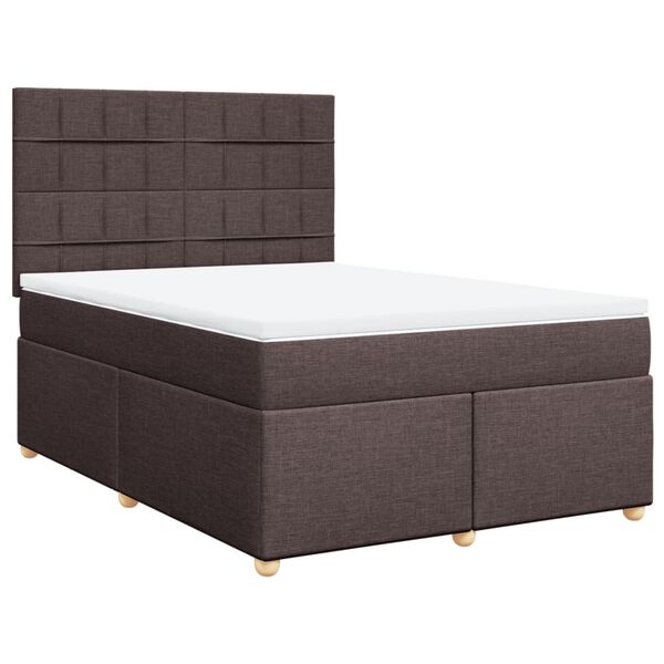 vidaXL Cama box spring con colch&oacute;n tela marr&oacute;n oscuro 140x200 cm