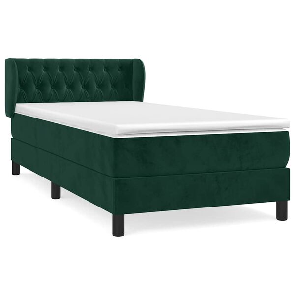 vidaXL Cama box spring con colch&oacute;n terciopelo verde oscuro 100x200 cm