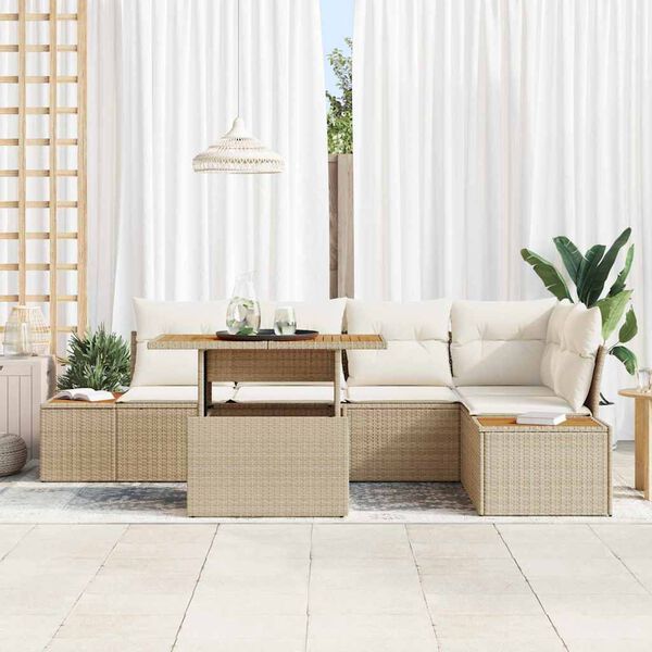 vidaXL Conjunto de Comedor de Jard&iacute;n con coj&iacute;n 6 pcs Beige
