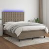 vidaXL Cama box spring colch&oacute;n y luces LED tela gris taupe 140x190 cm