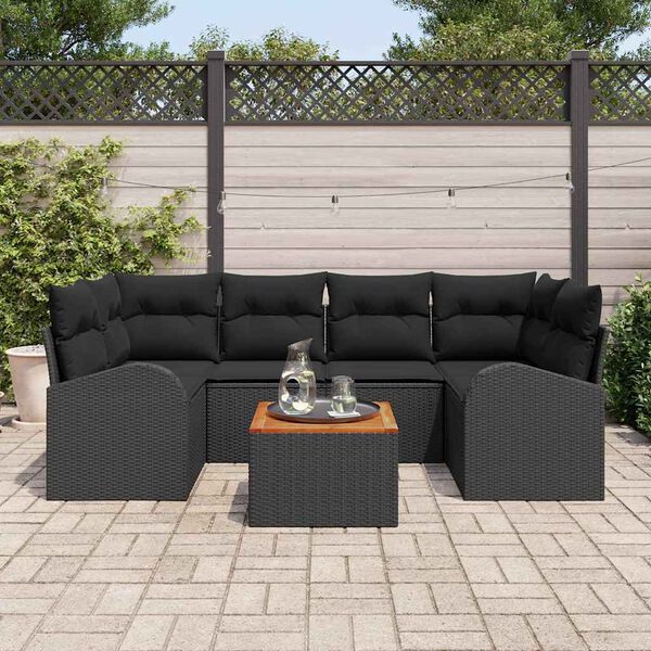 vidaXL Conjunto de sof&aacute;s de jard&iacute;n 7 pcs Negro rat&aacute;n sint&eacute;tico