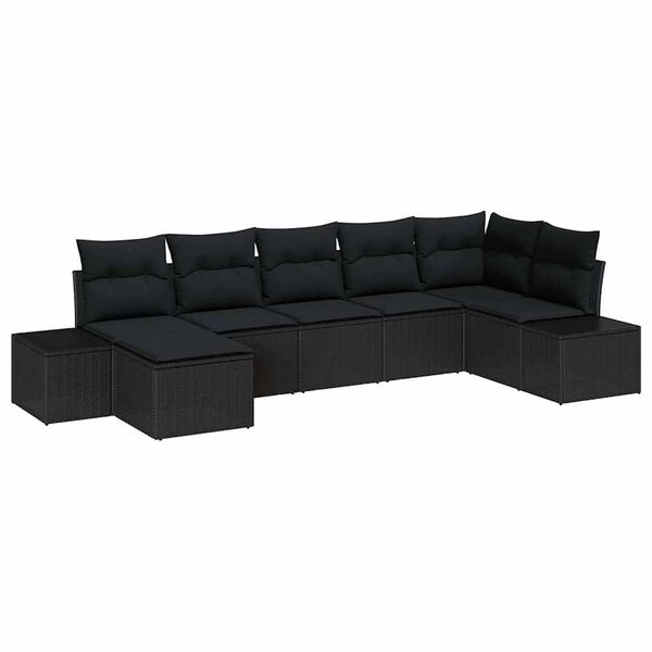 vidaXL Conjunto de sof&aacute; de jard&iacute;n 7 pcs Negro rat&aacute;n sint&eacute;tico