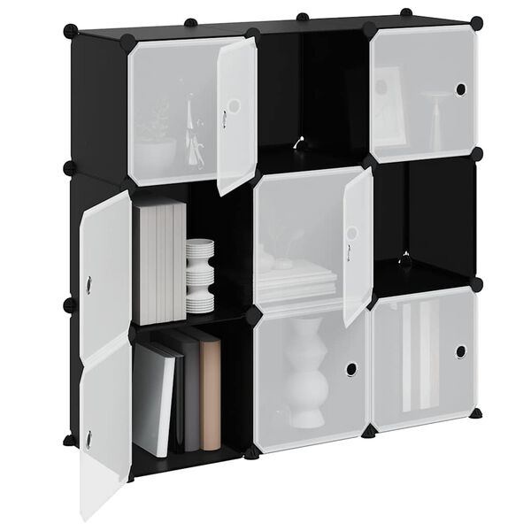 vidaXL Estanter&iacute;a de cubos con 9 compartimentos y puertas PP negro