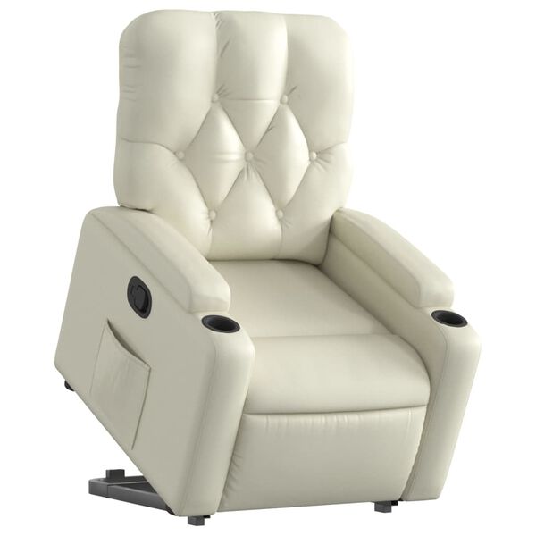 vidaXL Sillón reclinable elevable cuero artificial color crema
