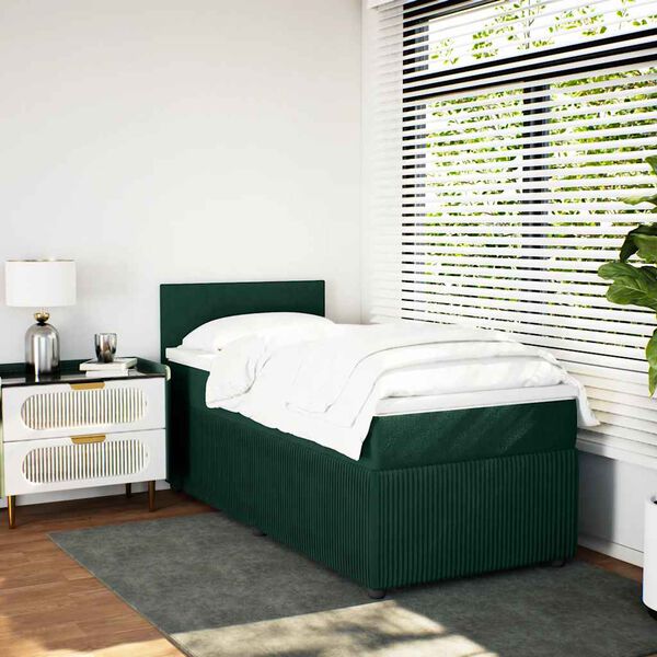 vidaXL Cama box spring con colch&oacute;n terciopelo verde oscuro 80x200 cm