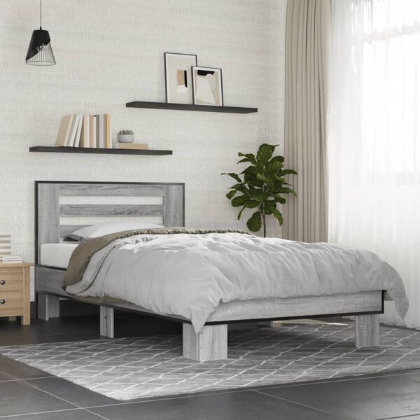 vidaXL Estructura cama madera ingenier&iacute;a metal gris Sonoma 100x200 cm