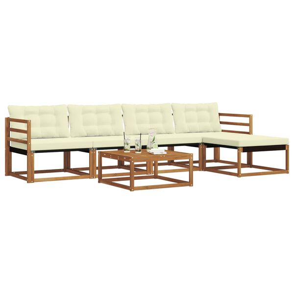vidaXL Conjunto de sof&aacute;s de exterior con coj&iacute;n 6 pcs Natural y Crema