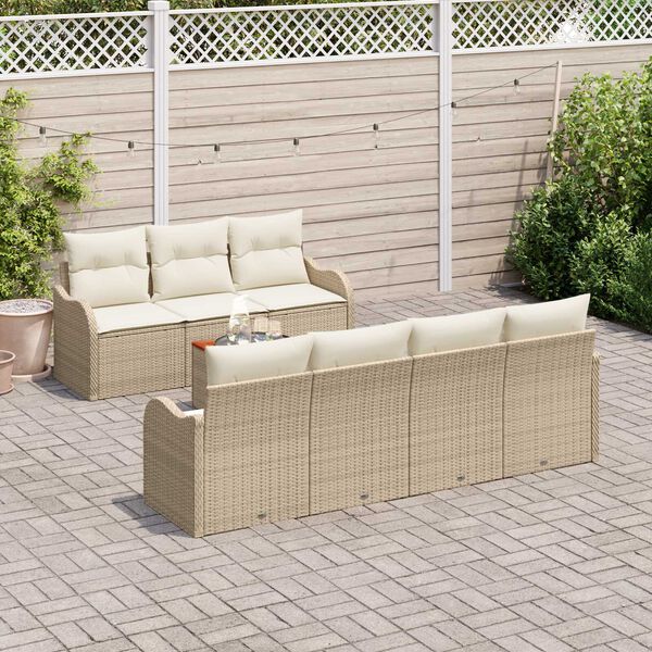 vidaXL Conjunto de sof&aacute;s de jard&iacute;n 8 pcs Beige y Crema rat&aacute;n sint&eacute;tico
