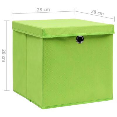 vidaXL Cajas de almacenaje con tapas 4 uds verde 28x28x28 cm