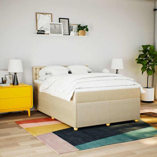 vidaXL Cama box spring con colch&oacute;n tela color crema 160x200 cm