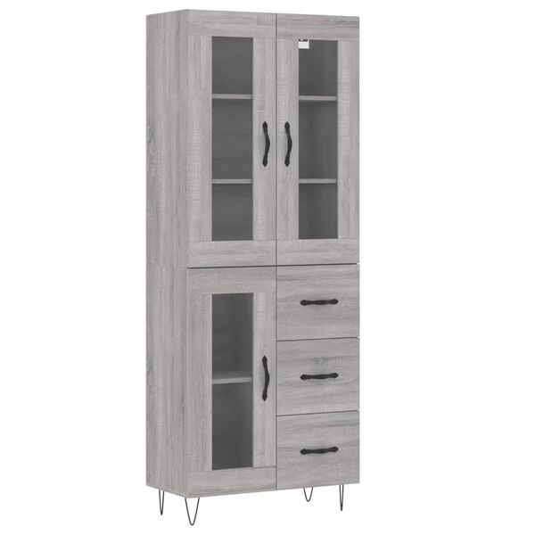 vidaXL Aparador alto madera contrachapada gris sonoma 69,5x34x180 cm