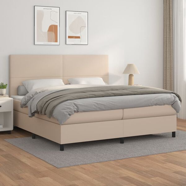 vidaXL Cama box spring con colch&oacute;n cuero sint&eacute;tico capuchino 200x200cm