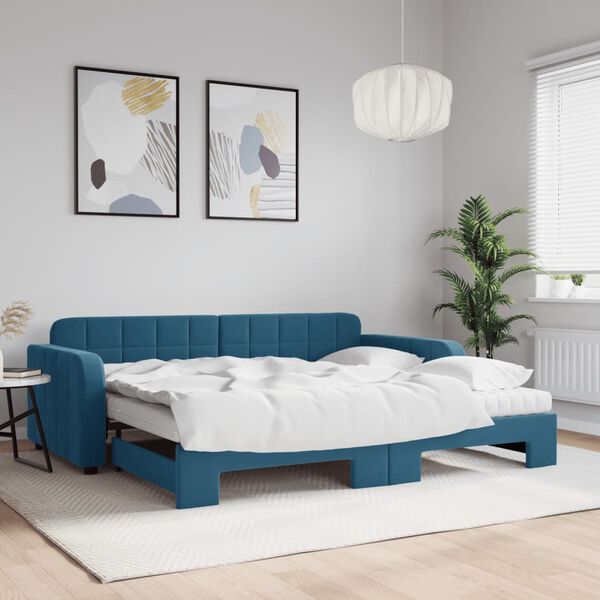 vidaXL Sof&aacute; cama nido con colch&oacute;n terciopelo azul 90x200 cm