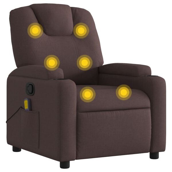 vidaXL Sill&oacute;n de masaje reclinable de tela marr&oacute;n oscuro