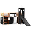 vidaXL Cama alta niños con torre madera pino blanco negro 90x190 cm