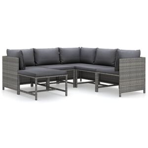 vidaXL Set de muebles de jard&iacute;n 6 pzas y cojines rat&aacute;n sint&eacute;tico gris