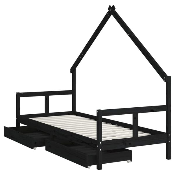 vidaXL Estructura de cama ni&ntilde;os con cajones madera pino negro 80x200cm