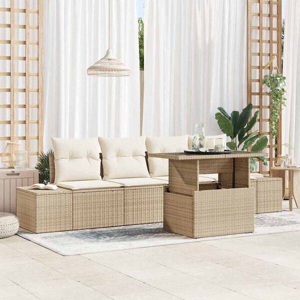 vidaXL Conjunto de sof&aacute; de jard&iacute;n con coj&iacute;n 5 pcs Beige y Crema