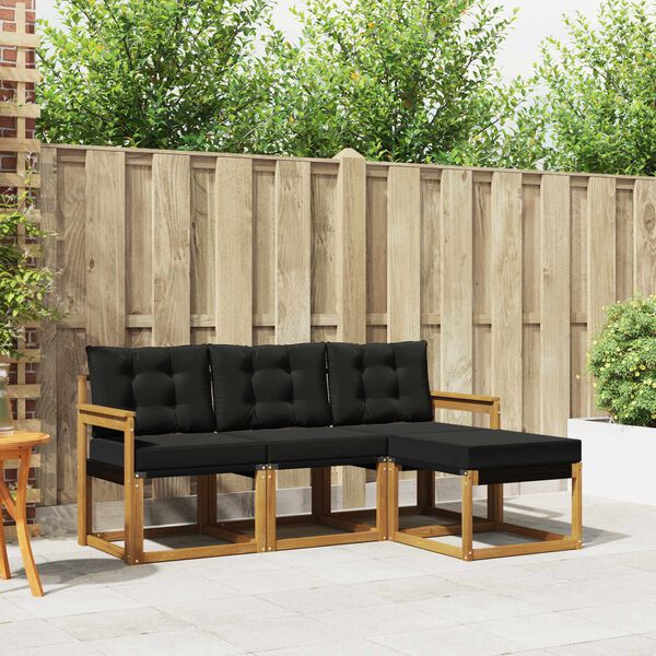 vidaXL Conjunto de sof&aacute;s de exterior con coj&iacute;n 4 pcs Natural y negro