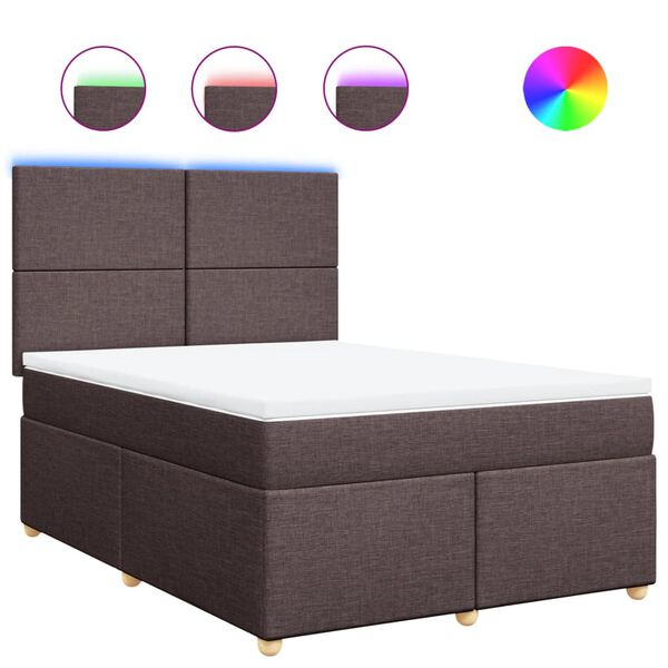 vidaXL Cama box spring con colch&oacute;n tela marr&oacute;n oscuro 140x190 cm