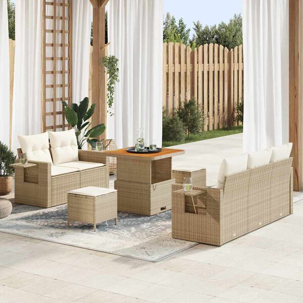 vidaXL Conjunto de sof&aacute; de jard&iacute;n 8 pcs Beige rat&aacute;n sint&eacute;tico