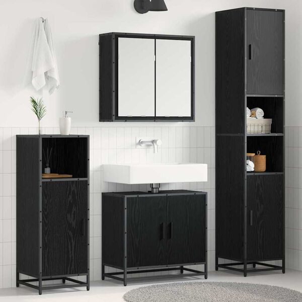 vidaXL Juego de muebles de ba&ntilde;o 3 pcs Roble Negro Madera de ingenier&iacute;a