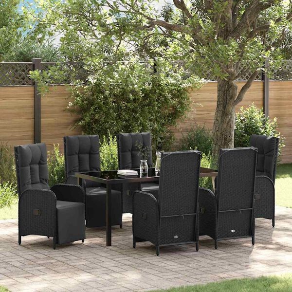 vidaXL Conjunto de Comedor de Jard&iacute;n 7 pcs Negro rat&aacute;n sint&eacute;tico