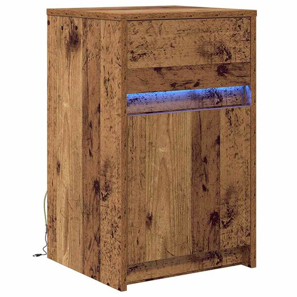 vidaXL Armario de Noche LED con caj&oacute;n Madera vieja 38 x 34 x 61 cm