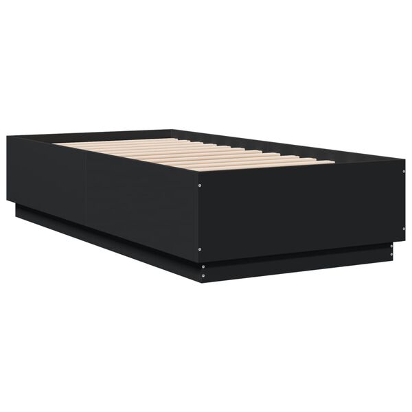 vidaXL Estructura cama con luces LED madera ingeniería negro 75x190 cm