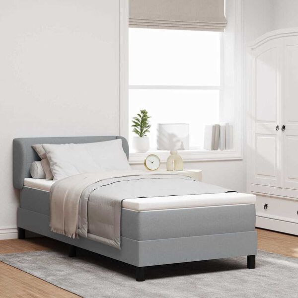 vidaXL Cama tipo Box Spring con colch&oacute;n Gris claro 90 x 200 cm tela