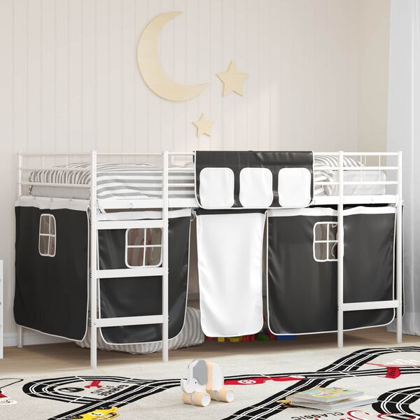 vidaXL Estructura de Cama Alta para Ni&ntilde;os con Cortinas y Negro