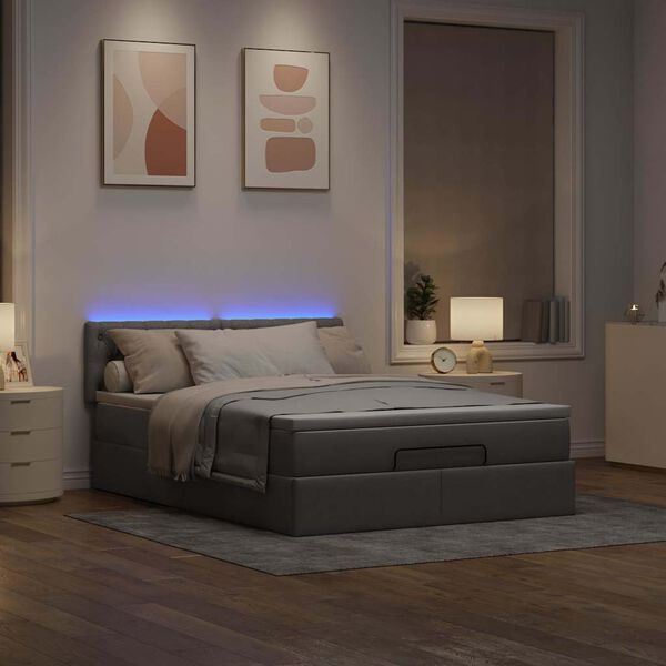 vidaXL Cama otomana con colch&oacute;n y luces LED gris topo 140x200 cm Tela
