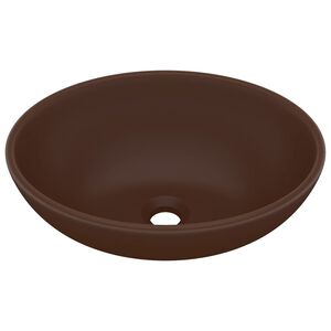 vidaXL Lavabo de lujo ovalado cer&aacute;mica marr&oacute;n oscuro mate 40x33 cm