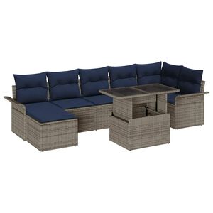 vidaXL Conjunto de sof&aacute; de jard&iacute;n 8 pcs Gris Rattan de Poli&eacute;ster