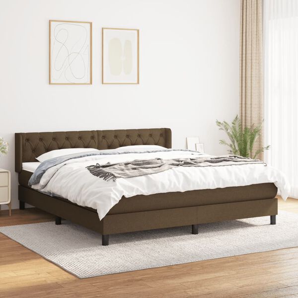 vidaXL Cama box spring con colch&oacute;n tela marr&oacute;n oscuro 160x200 cm