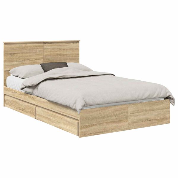 vidaXL Cama con almacenamiento con cabecera Roble Sonoma 120 x 190 cm