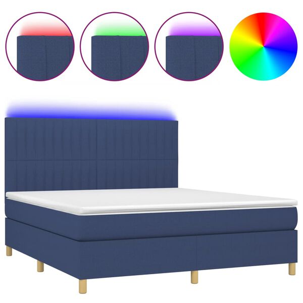 vidaXL Cama box spring colch&oacute;n y luces LED tela azul 180x200 cm