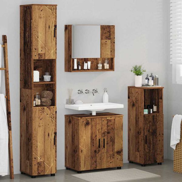 vidaXL Juego de muebles de ba&ntilde;o Montaje en la pared 4 pcs Madera Vieja