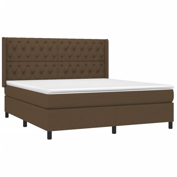 vidaXL Cama box spring colch&oacute;n luces LED tela marr&oacute;n oscuro 160x200cm