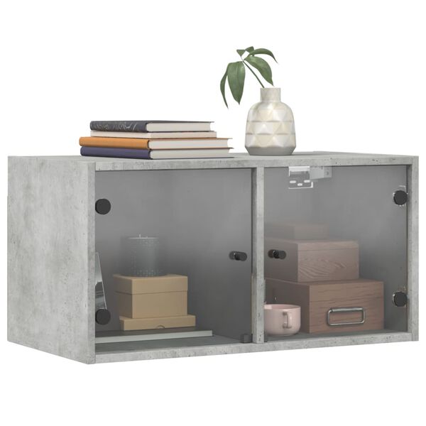 vidaXL Mueble de pared puertas de vidrio gris hormig&oacute;n 68,5x37x35 cm