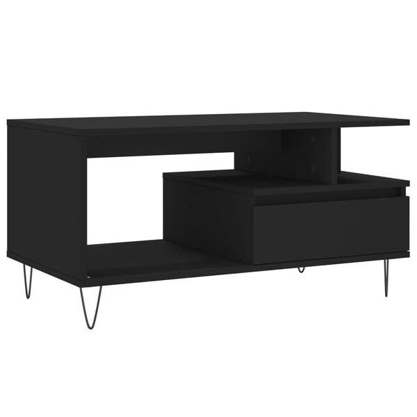 vidaXL Mesa de centro madera contrachapada negro 90x49x45 cm
