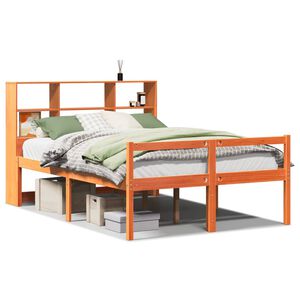 vidaXL Cama con estanter&iacute;a sin colch&oacute;n madera maciza marr&oacute;n 135x190 cm