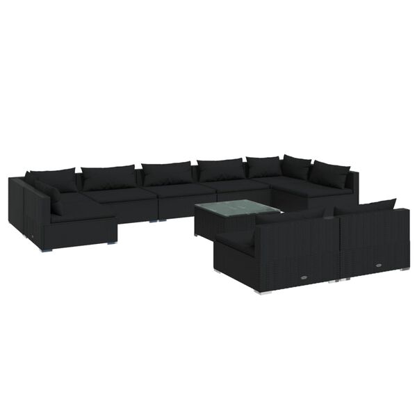 vidaXL Set de muebles de jard&iacute;n 10 pzas cojines rat&aacute;n sint&eacute;tico negro