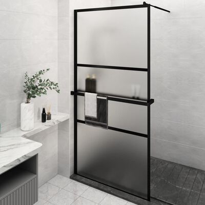 vidaXL Mampara ducha con estante vidrio ESG y aluminio negro 115x195cm
