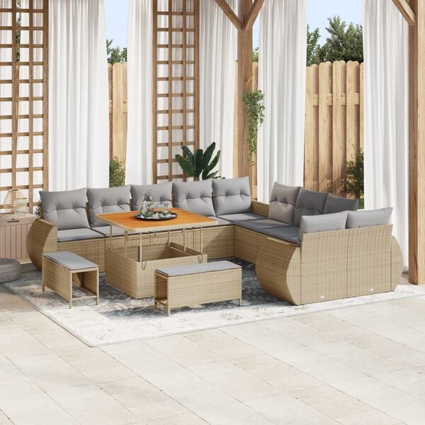 vidaXL Conjunto de sof&aacute; de jard&iacute;n con coj&iacute;n 13 pcs beige y gris claro