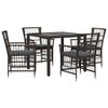 vidaXL Juego de comedor para exteriores 5 uds. Negro rat&aacute;n sint&eacute;tico