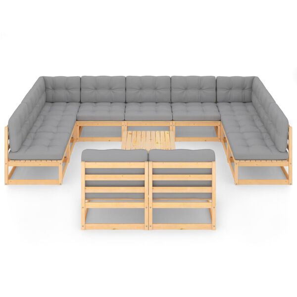 vidaXL Juego de muebles de jardín 12 pzas y cojines madera maciza pino