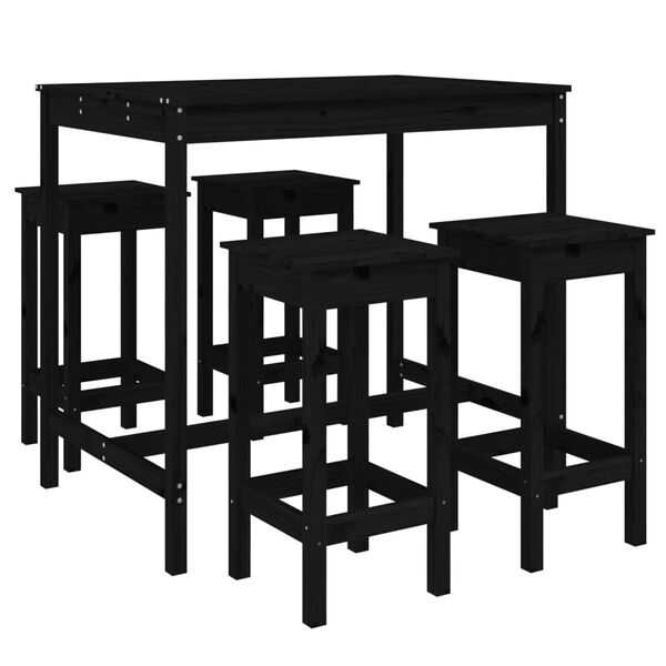vidaXL Set de mesa y taburetes altos jard&iacute;n 5 piezas madera pino negro