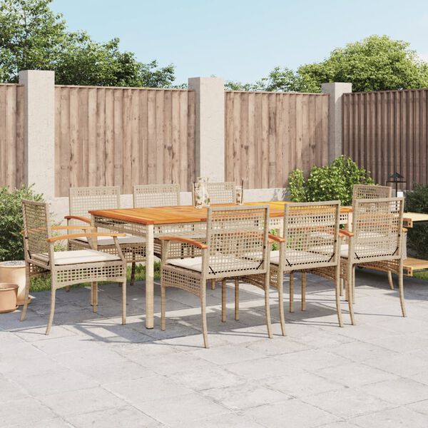 vidaXL Set comedor de jard&iacute;n 9 pzas con cojines rat&aacute;n sint&eacute;tico beige